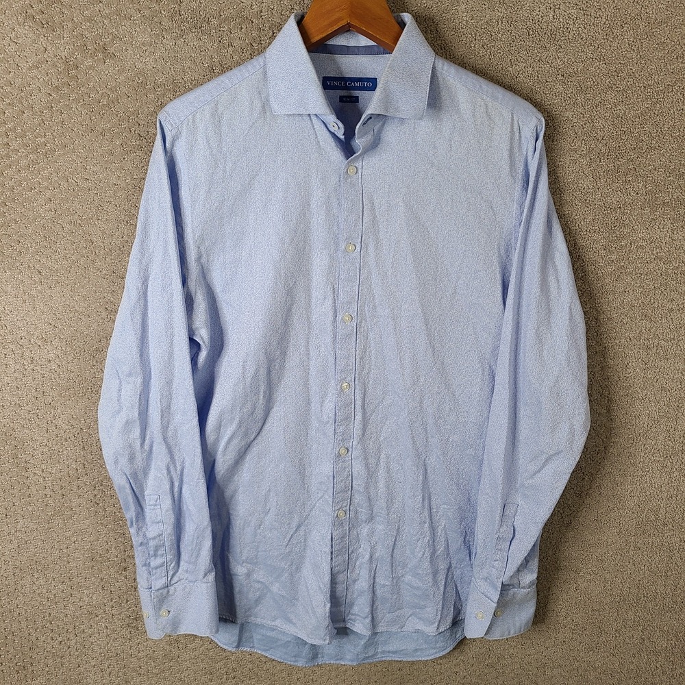 Vince Camuto Shirt Mens 15.5 34/35 Blue Print Slim Fit Button Down Cotton Preppy